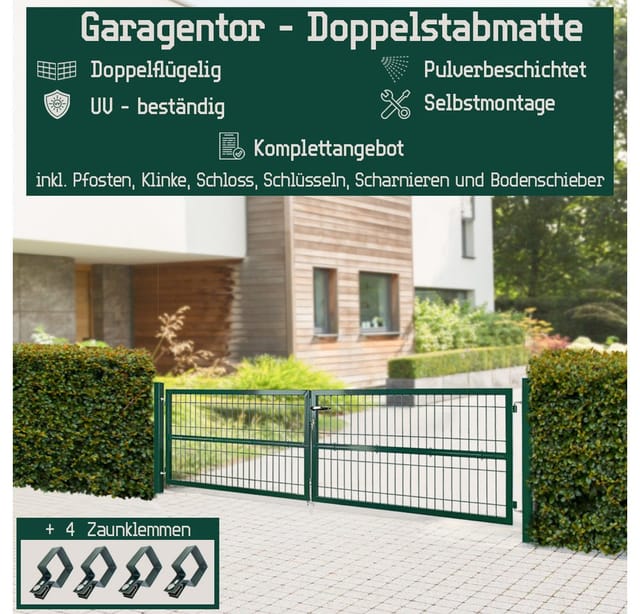 V2Aox Gartentor Gartentor Gartentür Zauntür Zauntor 300 cm Doppelflügelig Grün