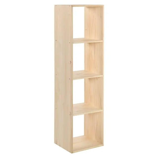 Astigarraga Kit Line Standregal Vollholz-Würfelregal mit vier Fächern, Bücherregal, Raumteiler, Unbehandeltes Kiefernholz