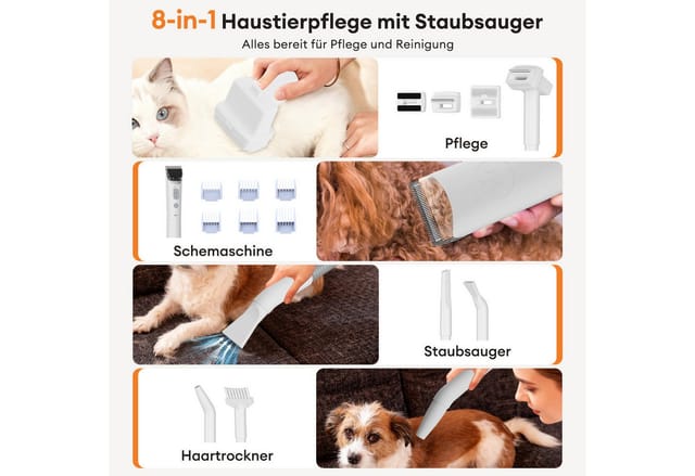 CkeyiN Hundeschermaschine 8-in-1 profi Hundehaarpflegeset mit 11kpa-Staubsauger Entwirrungskamm, mit Tierhaartrocknungsfunktion, Abnehmbare Hundehaarschneidemaschine 6 Grenzkämmen