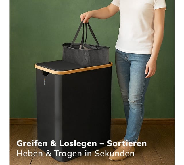 Roxlin Wäschekorb Wäschekorb 150L mit Deckel & 2 Taschen, faltbar & wasserdicht