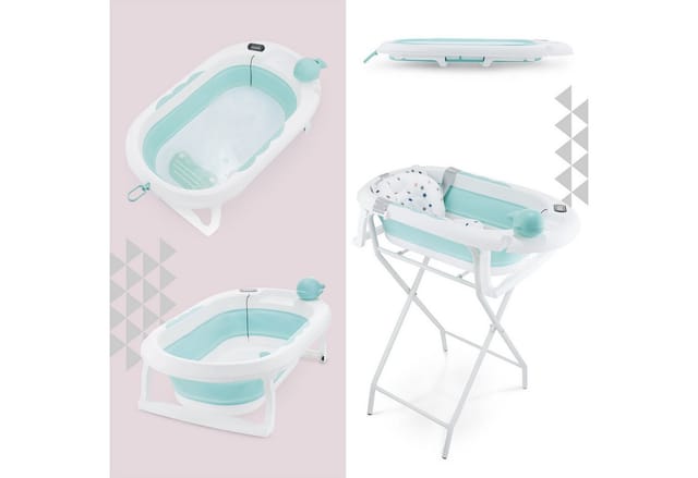Moby-System Babybadewanne Faltbare Babywanne mit Thermometer und Ständer - Mint