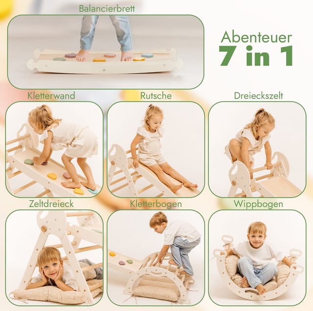 Goodevas Klettergerüst Montessori 4in1 Kletterdreieck für Babys: Pikler-Dreieck, und mehr