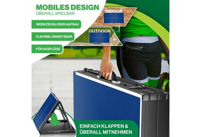 KESSER Mini-Tischtennisplatte Tischtennis Set, klappbarer Tischtennistisch (mit Netz, 2x Tischtennisschläger, 5x Tischtennisbälle & Zubehör-Tasche), In & Outdoor-fähig (im wettergeschützten Bereich)