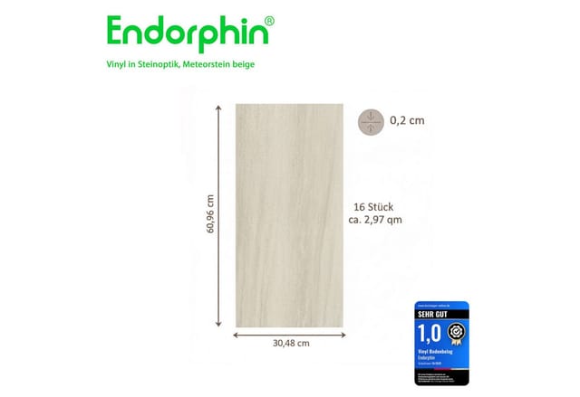 Endorphin Vinylboden Vinylboden selbstklebend Steinoptik in Meteorstein beige 2,97qm, Selbstklebend, strapazierfähig, pflegeleicht, fußwarm, geräuscharm, langlebig