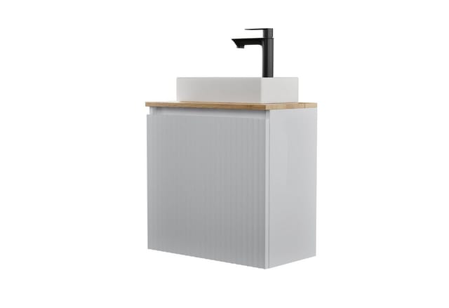 Planetmöbel Waschtisch Waschtisch 55 cm weiß matt (Badmöbel-Set für Gäste WC & Bad, moderner Waschtischunterschrank mit Waschbecken), Soft-Close und wählbare Waschtischplatte