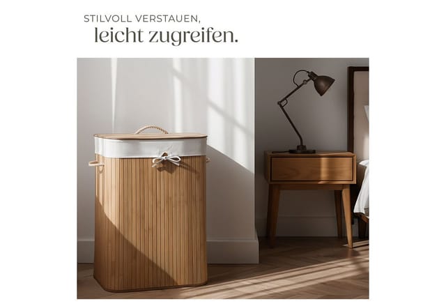 tectake Wäschekorb Wäschesammler mit Wäschesack eckig, aus Bambus