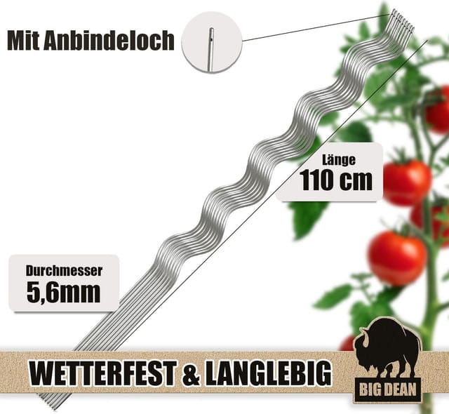 BigDean Rankgitter Tomatenspiralstäbe 110cm verzinkt Rankstab Ranke Pflanzstab Set, 30 St., Tomatenstäbe, Spiralstab, Mit Bindeloch
