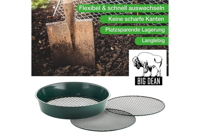 BigDean Gartensieb Metall fein bis grob inkl. 3 austauschbarer Siebeinsätze Erdsieb, Metall, (Set, 1-St., Gartensieb), Dreierlei Einsätze, Vielseitig Einsetzbar, Robustes Marterial
