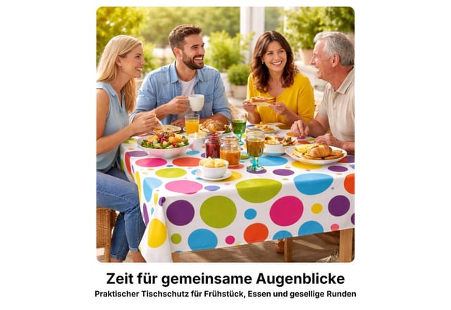 Melody Gartentischdecke Wachstuch Tischdecke Punkte bunt groß abwaschbar eckig rund oval, bedruckt, abwischbar, wasserfest, fleckschutz
