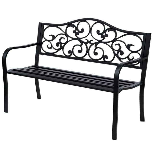 Outsunny Gartenbank 3-Sitzer Sitzbank mit Armlehnen Gusseisen (Bank, 1-St., Stahlbank), Schwarz 127 x 60 x 89 cm