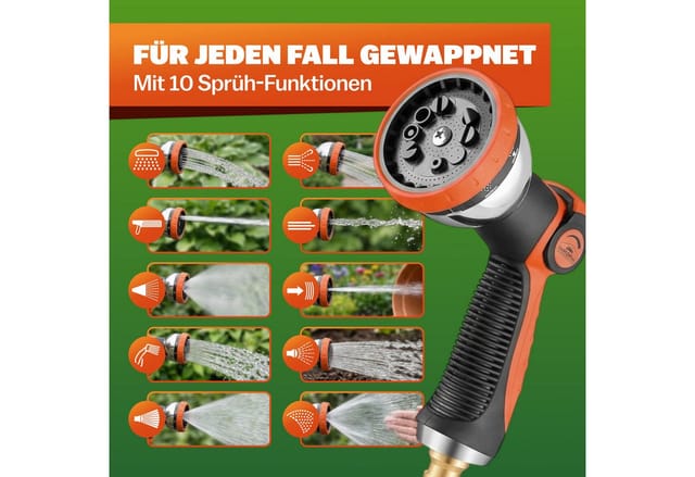 Gardebruk Bewässerungsschlauch, 7,5m 3fach Latexkern Vollmessing Adapter 1/2" 3/4" Zoll Tasche Schwarz
