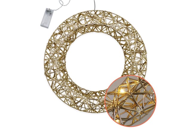 Leuchtring 30 Cm Mit Goldband Umwickelt Warm Weiß Mit Timer - 20 Led - Weihnachts Dekoleuchte Zum Hängen Batterie Betrieben