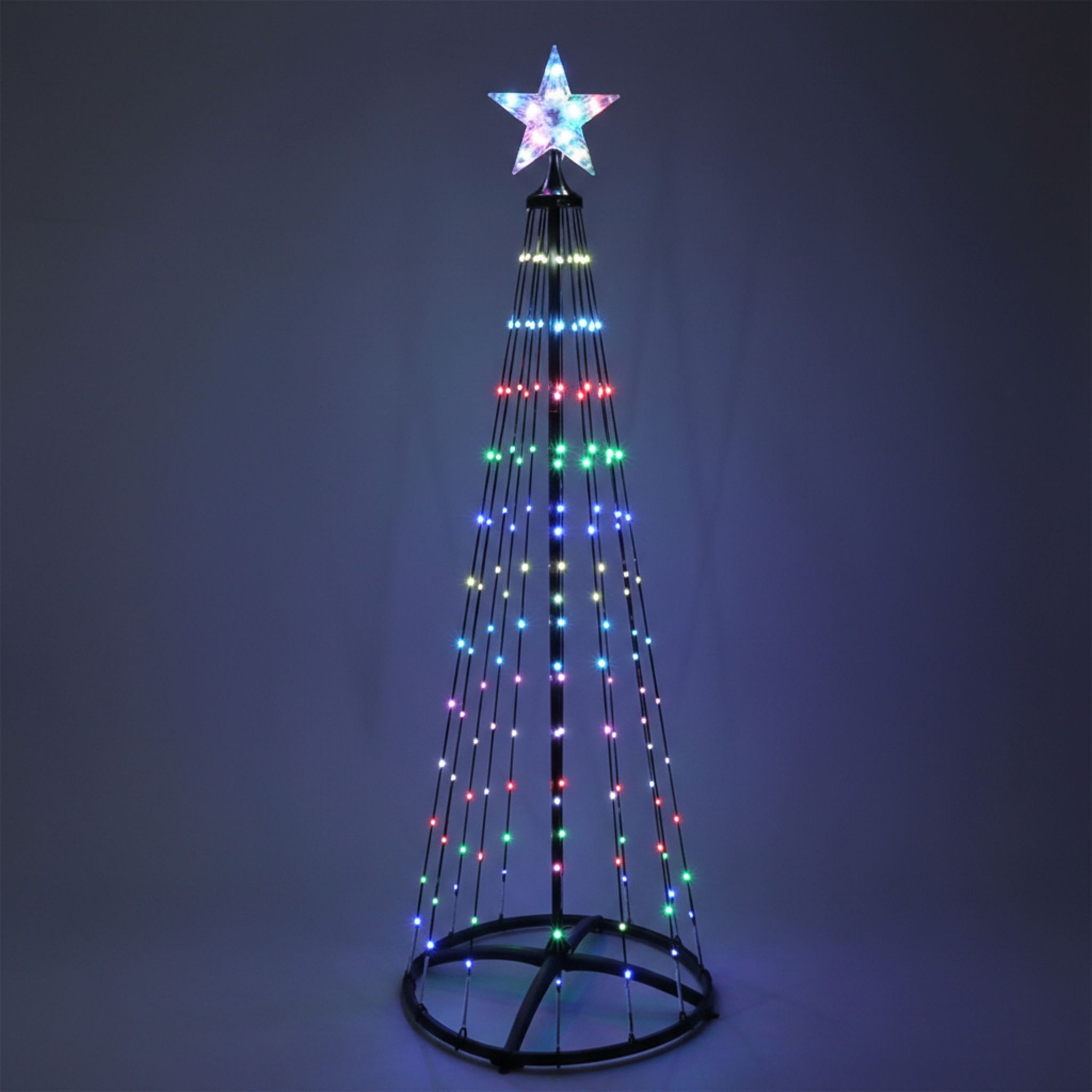 Lichterbaum Mit Stern Spitze 150 Cm Für Außen Mit Fernbedienung Und Timer - 154 Led - Metall Weihnachtsbaum In Schwarz Multicolor Mit Farbwechsel
