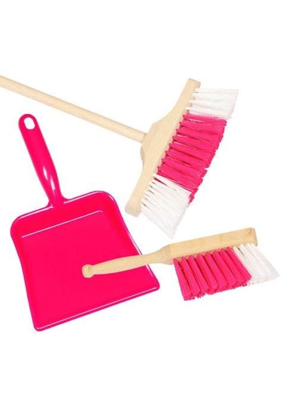 goki Kinder-Besen Kinder-Kehrset 3-tlg., Kehrschaufel, Handfeger und Besen rosa, (Set, 3-tlg., 1), Made in Germany