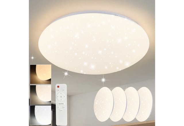 Nettlife LED Deckenleuchte Sternenhimmel Dimmbar mit Fernbedienung 28CM 37W Deckenbeleuchtung, LED fest integriert, Neutralweiß, Kaltweiß, Warmweiß, für Schlafzimmer Flur Kinderzimmer Küche Flur Wohnzimmer