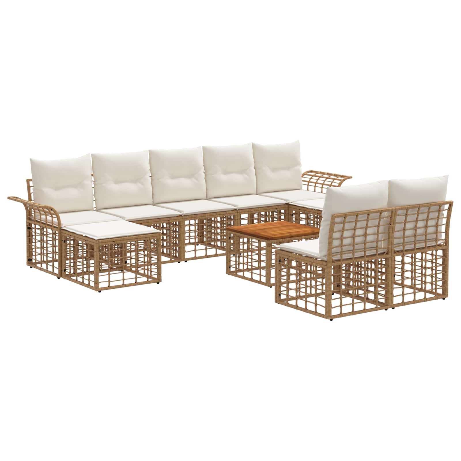 Outdoor-sofagarnitur 10 Stk. 9-sitzer Natur Und Cremeweiß Vidaxl