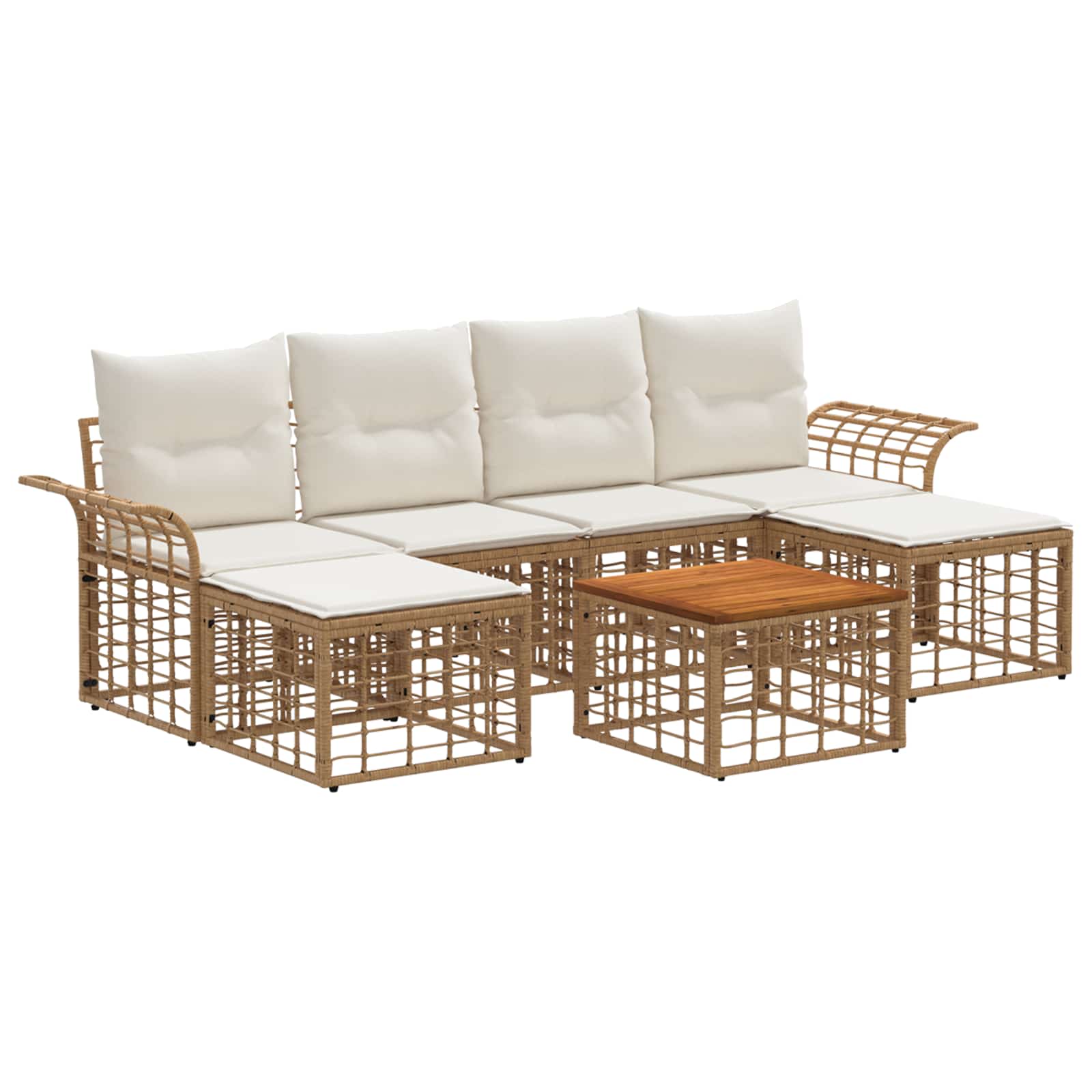 Outdoor-sofagarnitur 7 Stk. 6-sitzer Natur Und Cremeweiß Vidaxl