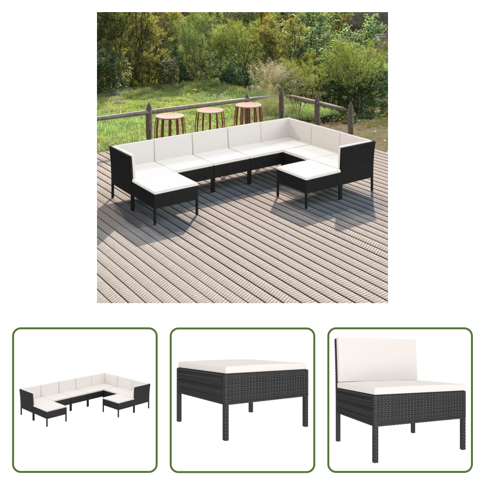 Gartenmöbel - 9-tlg. Garten-lounge-set Mit Auflagen Poly Rattan Schwarz