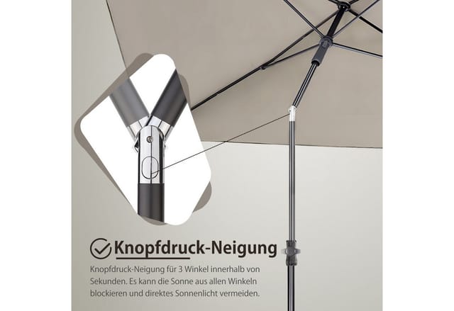 Sekey Sonnenschirm 210 x 140 cm Balkonschirm Rechteckig Sonnenschirm mit Schutzhülle, Gartenschirm mit Sonnenschutz UV50+, Höhenverstellbar Terrassenschirm