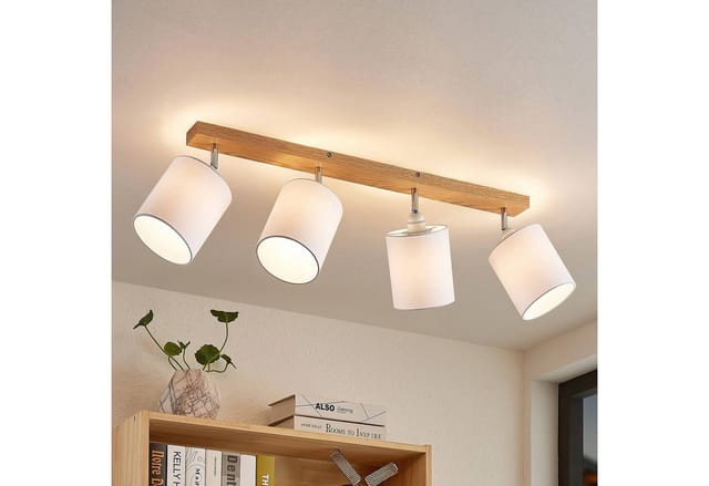 Lindby Deckenstrahler Imarin, Holz IP20, 4 x 15 W LED