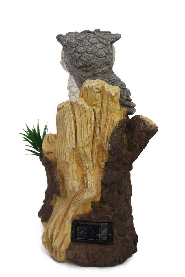 Arnusa Gartenfigur Solarlampe Eule auf Baumstamm Gartendekoration 36 cm, Tierfigur Gartendekoration