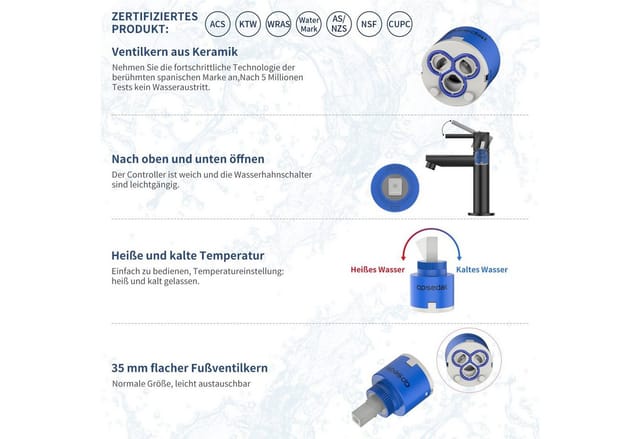 HOMELODY Armaturkartusche Ersatz Keramik Kartusche 35mm Wasserhahn-Ventil für Einhand Armaturen, Kartusche Wasserhahn geeignet für Küchenarmatur und Waschtischarmatur