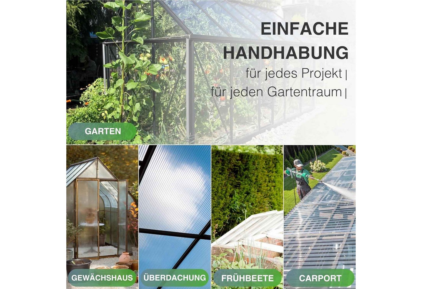 exeta Hohlkammerplatte Gewächshausplatten 8mm 8 Stück I 60,5 x 121 cm Polycarbonatplatten, 5,85 m², (Spar-Set, 8x 8mm) Bild 4