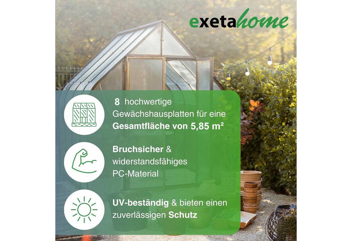 exeta Hohlkammerplatte Gewächshausplatten 8mm 8 Stück I 60,5 x 121 cm Polycarbonatplatten, 5,85 m², (Spar-Set, 8x 8mm) Bild 5