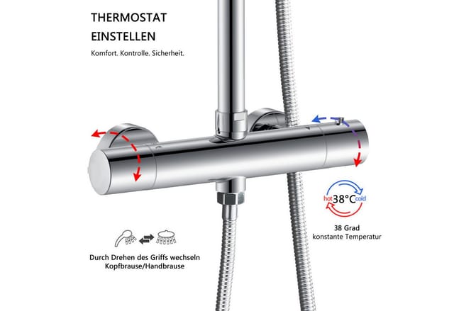 duschspa Duschsystem Regendusche mit Thermostat Edelstahl 8 Zoll Regenduschkopf, 2 Strahlart(en), 3 Strahlarten Handbrause
