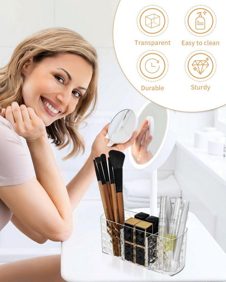 Refined Living Organizer Make Up Organizer, Makeup Pinsel Organizer Becher, mit 3 Fächern (Kosmetik Organizer, Acryl Schminkpinsel Aufbewahrung, Transparent,für Eyeliners Lippenstift Wimperntusche Kosmetikpinsel Schminkpinsel, Eyeliner Organizer, 1 St., Kristall Design,Platzsparend, Multifunktional Aufbewahrung,Wasserdicht), für Badezimmer Schlafzimmer Waschtische Büro Schreibtisch Bild 5