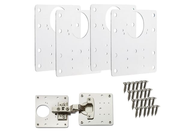 SO-TECH® Möbelbeschlag Topfband Reparaturplatten Edelstahl 90 x 90 x 0,53 mm (4 St), Reparaturset für Topfbänder mit Ø35 mm, Schrankscharnier Top
