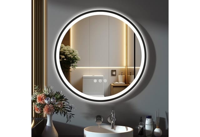 GIMBELEN Badspiegel LED-Badezimmer-Spiegel, dimmbar, Runder LED-Badezimmerspiegel 60cm, Touch, 3 Lichtfarben, antibeschlag