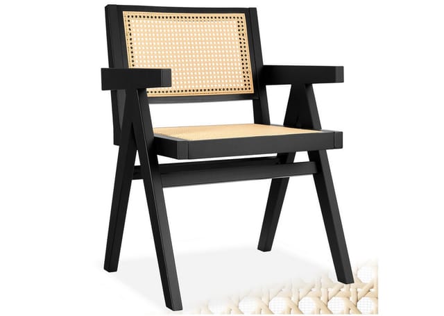 tectake Esszimmerstuhl Holzstuhl Lissy mit Wiener Geflecht im Boho-Stil (Set, 1 St), Breite Rückenlehne und bequeme Sitzfläche mit Armlehnen