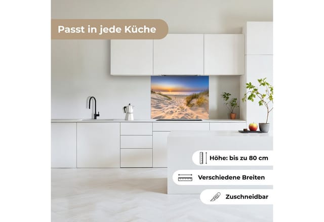 KitchenYeah Küchenrückwand selbstklebend Düne - Sonnenuntergang - Horizont - Strand - Gras, (1-tlg), Spritzschutz, Küche, Rückwand, Küchenwand, Küchenfront, 80x60 cm
