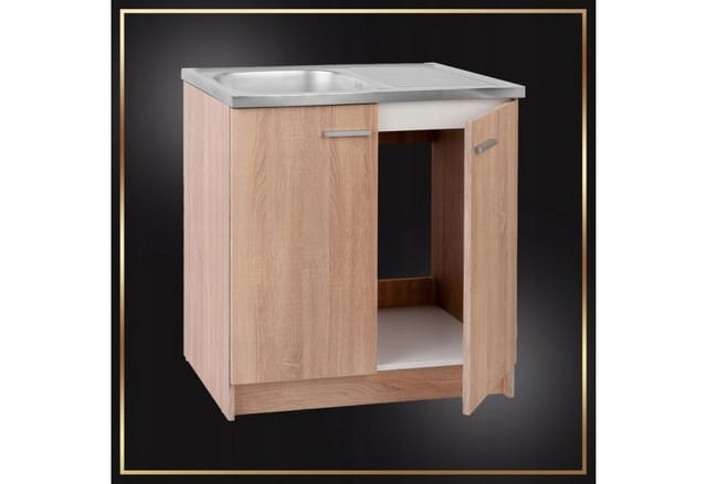 STAMAR Spülenschrank Küchenschrank 80cm Sonoma Spüle Abtropf Armatur Schwarz Elastisch XXL Standschrank 49cm Tiefe Siphon Geschirrspüler Komplett Montagefertig