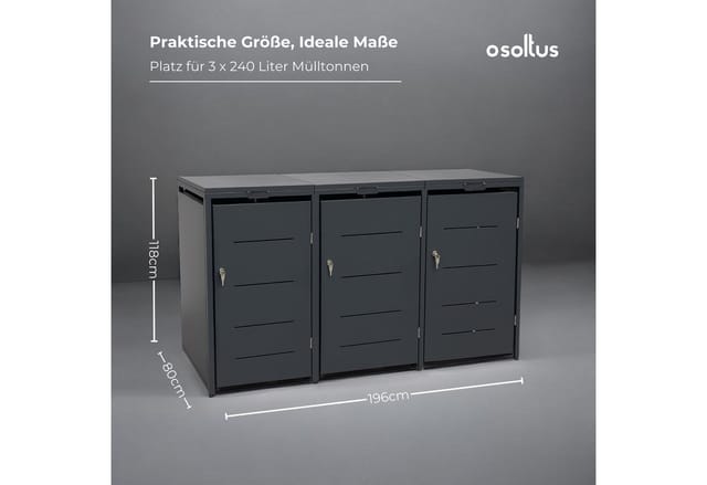 osoltus Gartenhaus Metall Mülltonnenbox 3er Mülltonnenverkleidung 196 x118 cm Conta