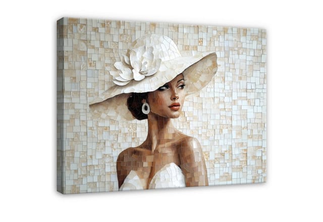 Wallarena Leinwandbild Frau Hut Weiß Elegant Modern Wandbilder Wand Deko XXL Bilder, Frau (groß Bilder Wohnzimmer Schlafzimmer Einteilig, 1 St), Bilder Klein Wohnzimmer Schlafzimmer Küche Wandbild Wand Deko 40x30