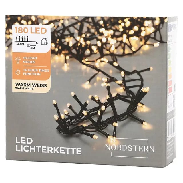 Nordstern LED-Lichterkette WarmWeiß von 24 bis 1.200 LED Weihnachtsdeko für Innen und Außen, mit Stecker 180 LED - 13,5 m für Weihnachtsbaum