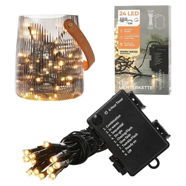 Nordstern LED-Lichterkette WarmWeiß von 24 bis 1.200 LED Weihnachtsdeko für Innen und Außen, Batteriebetrieben 24 LED - 1,8 m für Weihnachtsbaum