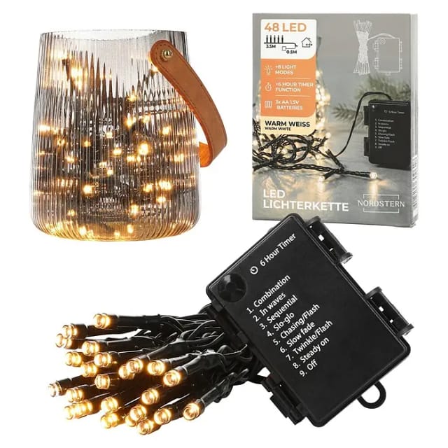 Nordstern LED-Lichterkette WarmWeiß von 24 bis 1.200 LED Weihnachtsdeko für Innen und Außen, Batteriebetrieben 48 LED - 3,5 m für Weihnachtsbaum