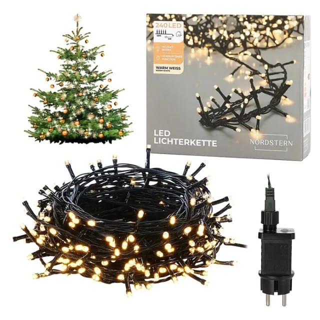 Nordstern LED-Lichterkette WarmWeiß von 24 bis 1.200 LED Weihnachtsdeko für Innen und Außen, mit Stecker 240 LED - 18 m für Weihnachtsbaum