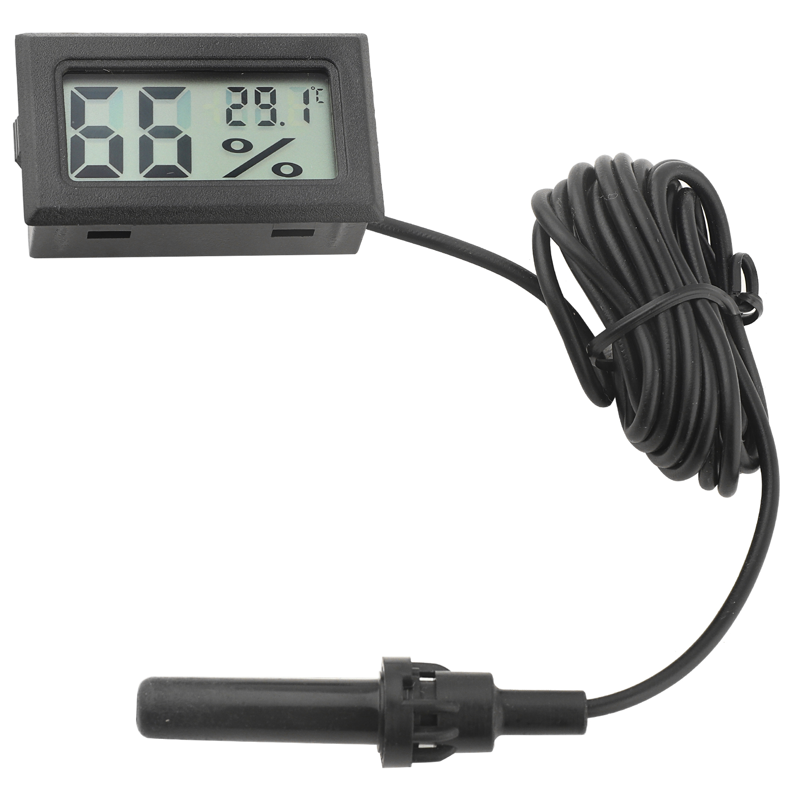 Quadratisches Digitales Thermometer-hygrometer Mit 1,5 M Sonde – Schwarz