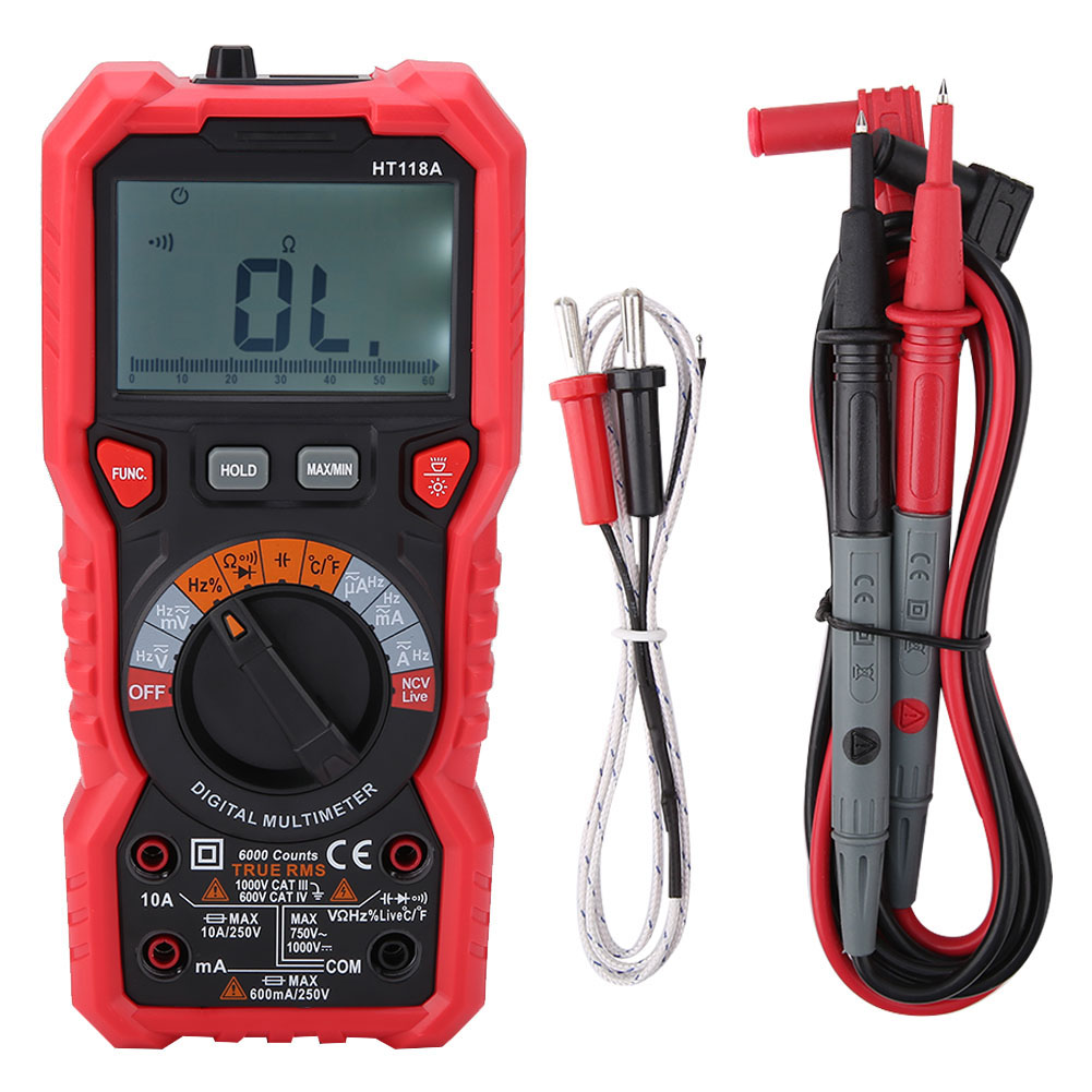 Ht118a Tragbares Digitalmultimeter: Misst Wechsel-/gleichspannung, Stromstärke, Widerstand, Kapazität, Frequenz, Temperatur Mit Taschenlampe