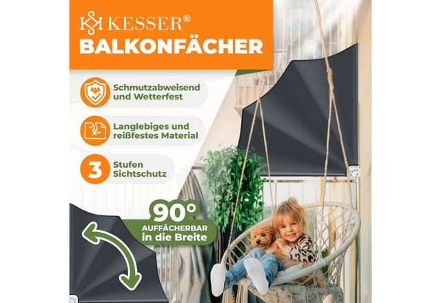 KESSER Balkonsichtschutz Balkonfächer klappbar mit Wandhalterung 140x140cm Markise Sichtschutz