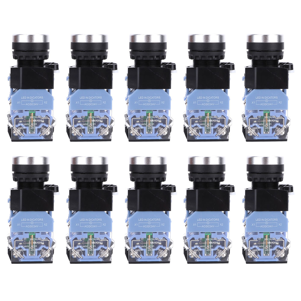 10 Selbstverriegelnde Drucktaster Mit Flachkopf Bem38-11ds 24v Ac/dc 1 Ein 1 Aus (blaues Licht)