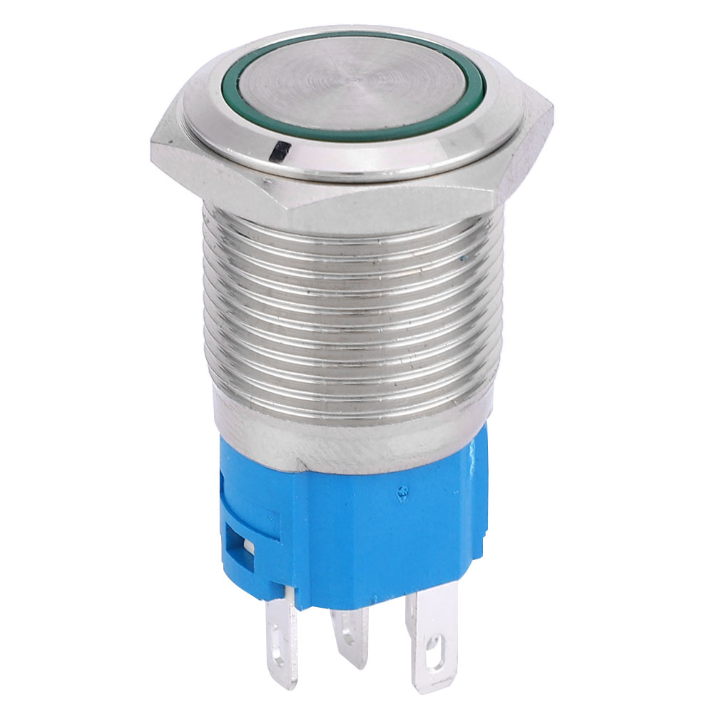 16-mm-metall-drucktaster Mit Led-selbstrückstellung, 1 Schließer, 1 Öffner, 12 V, Grün, Für Autos