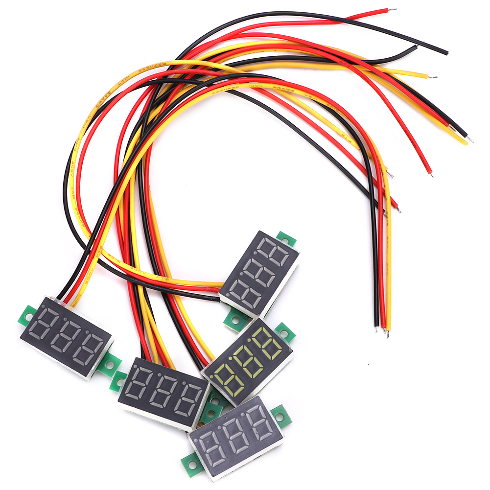 5-teiliges Mini-digital-led-voltmeter-set (0-36 Zoll, Dc 0-100 V), 3-draht-spannungsprüfer Mit 5-farben-display