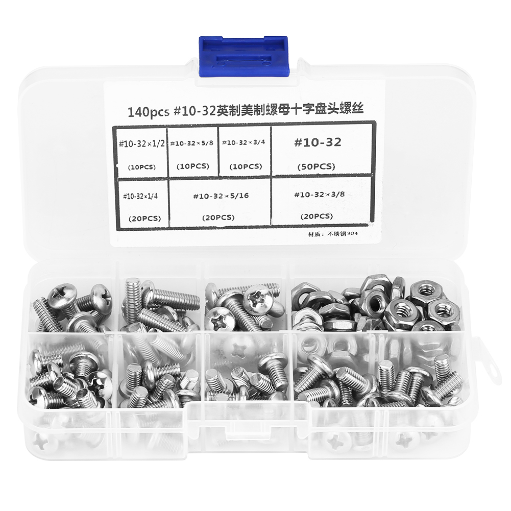 140-teiliges Set Ph-innensechskantschrauben Aus Edelstahl 304, Gewinde Nr. 10-32, Sortiert Für Heimwerkerprojekte