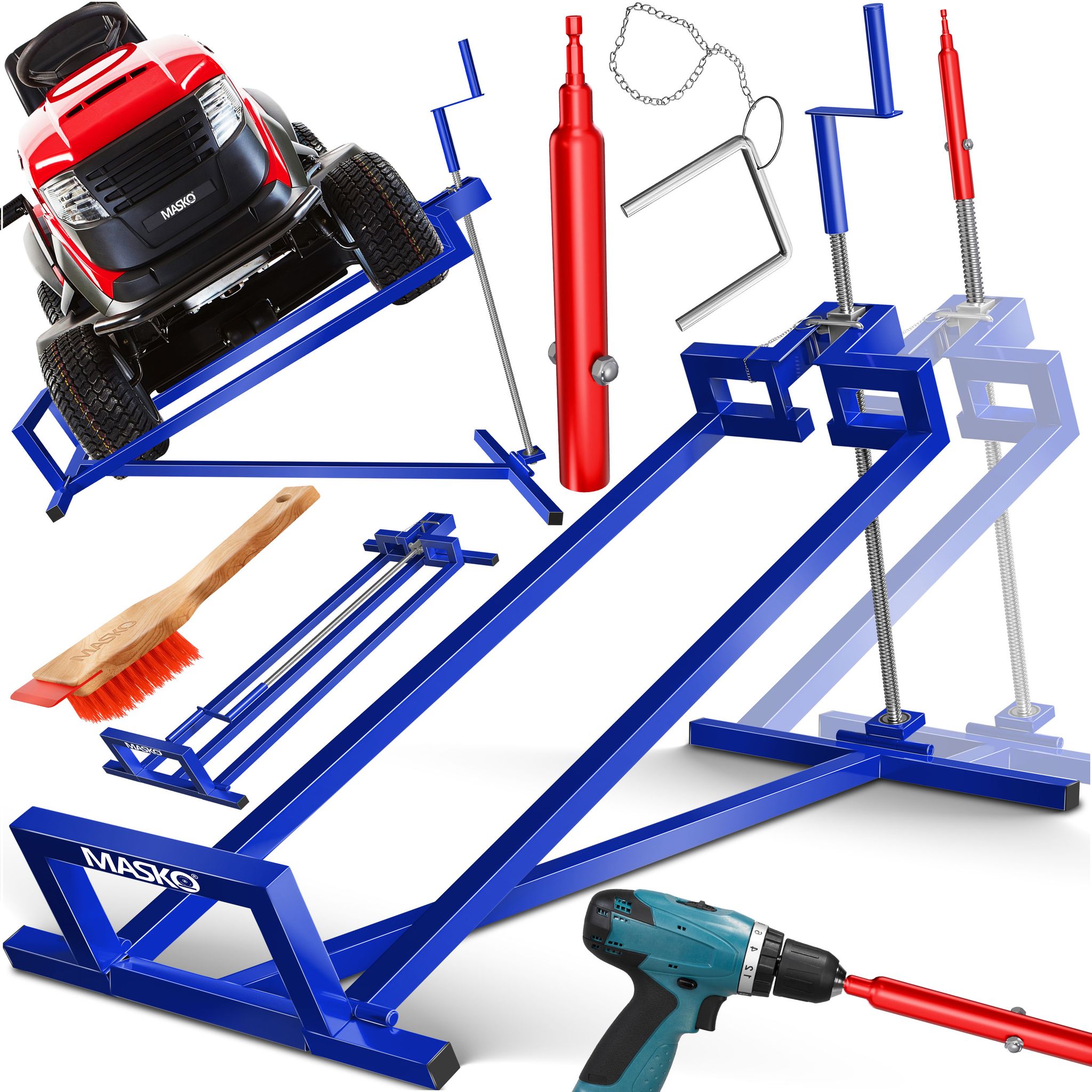 Masko® Rasentraktor-heber, 400 Kg, Hebevorrichtung - Blau / Mit Adapter
