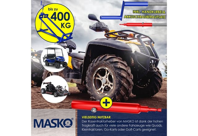 Masko® Rasentraktor-heber, 400 Kg, Hebevorrichtung - Blau / Mit Adapter